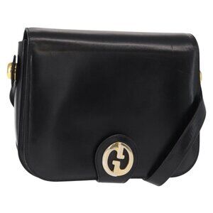 Authentic GUCCI Shoulder Bag Leather Black Gold